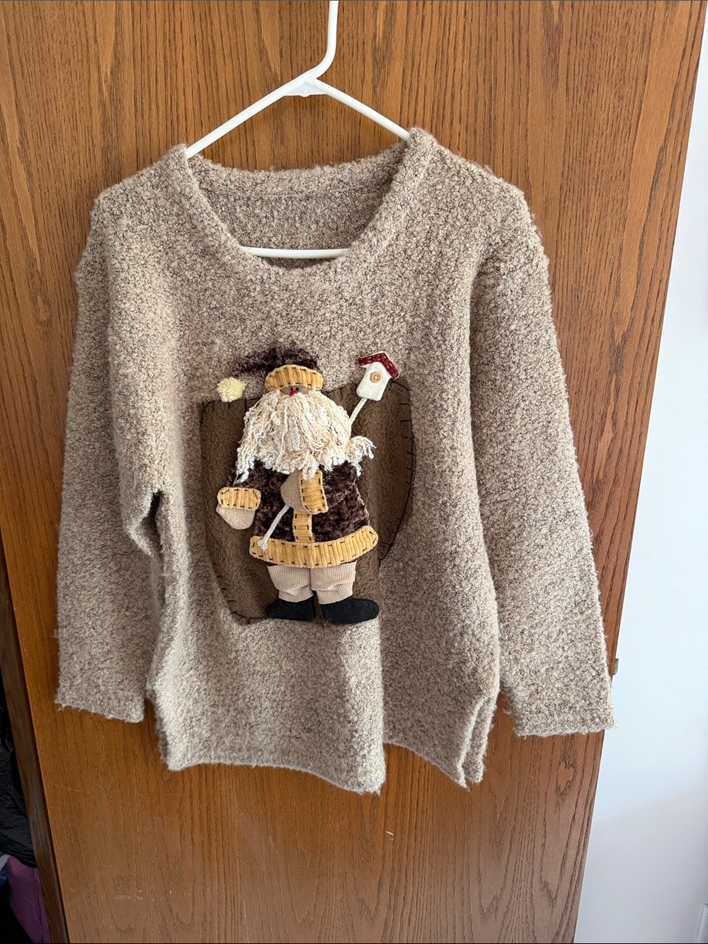 Cozy Beige Holiday Santa Sweater - Women